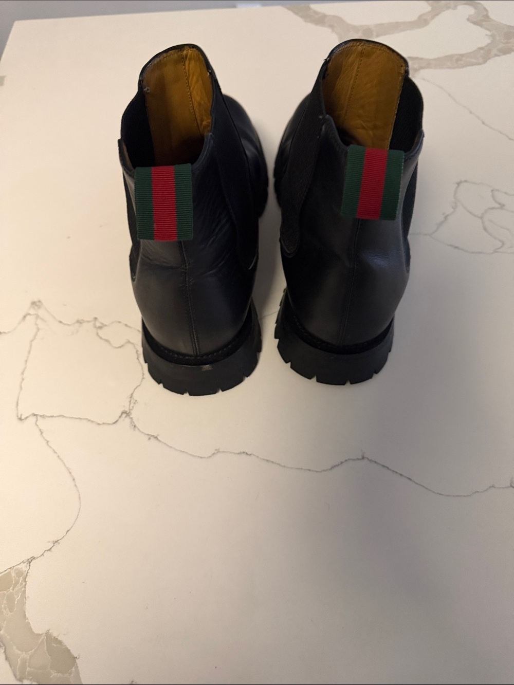 Gucci Black Leather Chukka Boots with Green & Red Heel Tabs